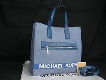 ■新品■未使用■ MICHAEL KORS マイケルコース キャンバス×レザー 総柄 2WAY ハンドバッグ ショルダー ブルー系 AW5369_画像1