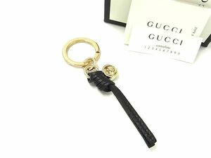 # как новый # GUCCI Gucci Inter locking G кожа кольцо для ключей брелок для ключа очарование женский мужской оттенок черного AV9115