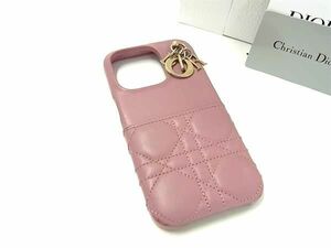 ■美品■ ChristianDior ディオール レディディオール カナージュ レザー iPhone14Pro対応 アイフォンケース ピンク系 AU7684