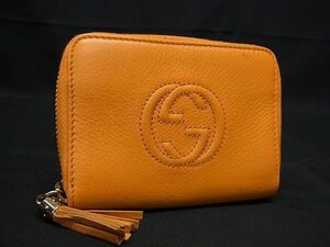 1円 ■美品■ GUCCI グッチ 351434 インターロッキングG レザー タッセル ラウンドファスナー 財布 ウォレット オレンジ系 AV9848