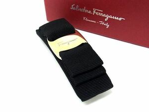 1円 ■美品■ Salvatore Ferragamo フェラガモ ヴァラリボン キャンバス バレッタ ヘアアクセサリー ブラック系×ゴールド系 AX4084