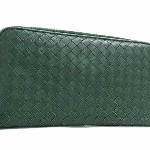 1円 BOTTEGA VENETA ボッテガヴェネタ イントレチャート レザー ラウンドファスナー 長財布 ウォレット 小銭入れ グリーン系 FA1676の画像1