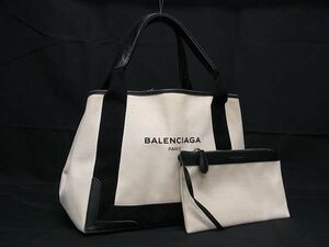 1 иен BALENCIAGA Balenciaga 339933 темно-синий бегемот s парусина × кожа сумка имеется большая сумка слоновая кость серия × оттенок черного AZ0657