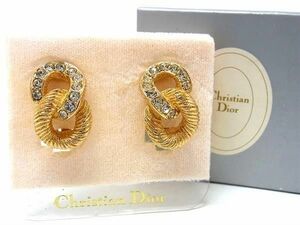 1円 ■美品■ ChristianDior ディオール ヴィンテージ ラインストーン クリップ式 イヤリング アクセサリー レディース ゴールド系 FA4703