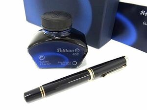 1円 ■新品同様■ Pelikan ペリカン スーベレーン ペン先14C 585 14金 キャップ式 万年筆 筆記用具 ステーショナリー ブラック系 FA5535