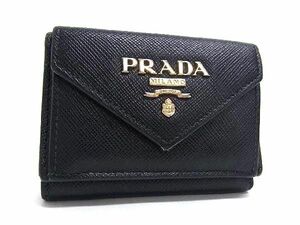 1円 ■美品■ PRADA プラダ サフィアーノレザー 三つ折り 財布 ウォレット 札入れ 小銭入れ レディース ブラック系 FA5807