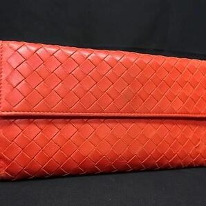 1円 BOTTEGA VENETA ボッテガヴェネタ イントレチャート レザー 二つ折り 長財布 ウォレット 札入れ 小銭入れ カード入れ レッド系 FA5827の画像1