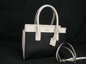 1円 ■美品■ kate spade ケイトスペード PXRU5957 レザー 2WAY トート ショルダーバッグ クロスボディ ブラック系×ホワイト系 DA6872