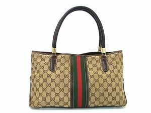 1円 GUCCI グッチ 161717 496391 シェリーライン GG柄 GGキャンバス×レザー トートバッグ ショルダー レディース ブラウン系 BI1963