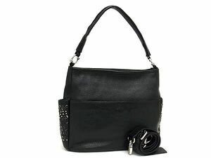 1円 ■美品■ FURLA フルラ レザー 2WAY スタッズ ハンドバッグ ショルダー 斜め掛けかばん レディース ブラック系 BI2036