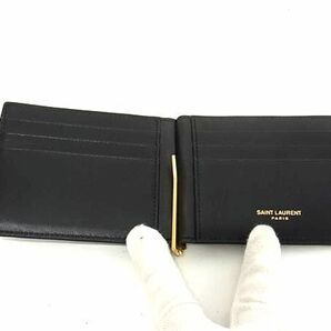 1円 ■新品同様■ SAINT LAURENT サンローラン カサンドラ クロコダイル型押しレザー マネークリップ付き カードケース ブラック系 AY1651の画像3