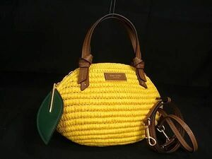 1 jpy # beautiful goods # kate spade Kate Spade KB972 straw × leather lemon 2WAY handbag shoulder lady's yellow group AW5416