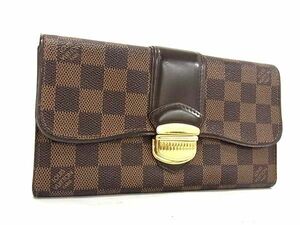 1円 ■美品■ LOUIS VUITTON ルイヴィトン N61747 ダミエ ポルトフォイユ システィナ 二つ折り 長財布 ウォレット ブラウン系 AX6122