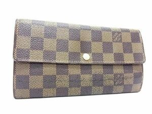 1円 LOUIS VUITTON ルイヴィトン N61734 ダミエ ポルトフォイユサラ 二つ折り 財布 ウォレット 小銭入れ 札入れ ブラウン系 AX6357