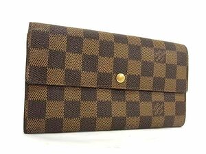 1円 ■美品■ LOUIS VUITTON ルイヴィトン N61725 ダミエ ポシェットポルトモネクレディ 二つ折り 長財布 ウォレット ブラウン系 AY1633