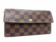 1円 LOUIS VUITTON ルイヴィトン N61734 ダミエ ポルトフォイユサラ 二つ折り 長財布 ウォレット レディース ブラウン系 AY2048_画像1