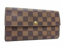 1円 LOUIS VUITTON ルイヴィトン N61725 ダミエ ポシェットポルトモネクレディ 二つ折り 長財布 ウォレット レディース ブラウン系 AY2032_画像1