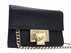 1円 ■極美品■ JIMMY CHOO ジミーチュウ レベル レザー チェーン クロスボディ ショルダーバッグ レディース ブラック系 FA5967