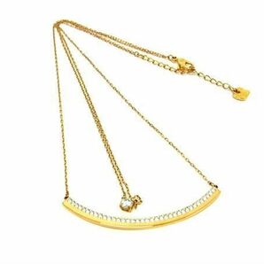 1円 ■美品■ SWAROVSKI スワロフスキー ラインストーン 2連 ネックレス アクセサリー レディース ピンクゴールド系 FA3446の画像1