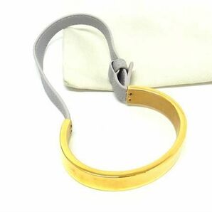 1円 ■美品■ LOEWE ロエベ アナグラム レザー ブレスレット アクセサリー レディース ゴールド系×グレー系 AV9258の画像1