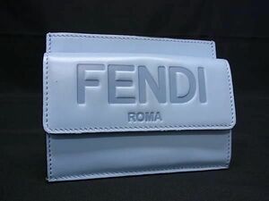 1円 ■美品■ FENDI フェンディ レザー カードケース コインパース コインケース 小銭入れ メンズ レディース ライトブルー系 FA5788