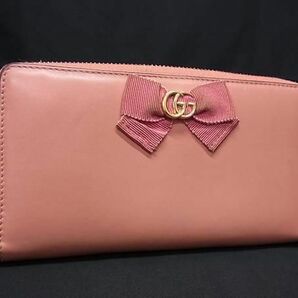 1円 GUCCI グッチ 435819 0959 GGマーモント レザー リボン ラウンドファスナー 長財布 ウォレット レディース ピンク系 FA5831の画像1