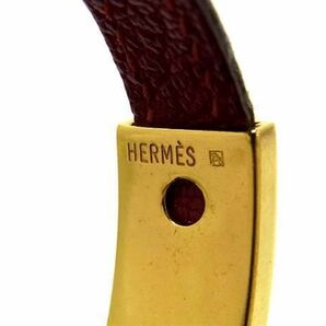 1円 ■美品■ HERMES エルメス プスプス レザー ゴールド金具 バングル ブレスレット アクセサリー □G刻印 ボルドー系 AW7760の画像3