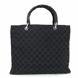 1円 GUCCI グッチ 002 1010 002122 バンブー GGキャンバス ハンドバッグ トートバッグ レディース メンズ ブラック系 AW8510の画像1