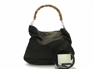 1 jpy GUCCI Gucci 001 34444 1577 bamboo canvas × leather 2WAY handbag shoulder shoulder .. dark brown BL0068