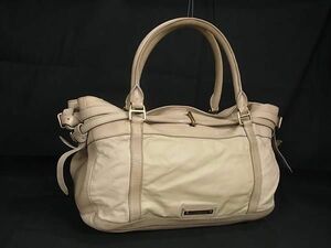 1円 ■美品■ BURBERRY バーバリー レザー ハンドバッグ ショルダー トート 肩掛け レディース メンズ ベージュ系 BJ2566