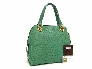 1 jpy # finest quality # genuine article #JRA official recognition # beautiful goods # Ostrich handbag tote bag lady's men's green group BI2040