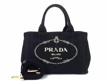 1円 ■美品■ PRADA プラダ カナパ キャンバス 2WAY クロスボディ ハンドバッグ トート ショルダー 斜め掛け ブラック系 FA6012_画像1