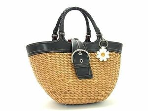 1 jpy # beautiful goods # COACH Coach 6871 straw × leather basket bag handbag lady's brown group × black group FA6125