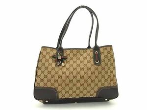 1円 ■美品■ GUCCI グッチ 163805 プリンシー GG柄 GGキャンバス ハンドバッグ トートバッグ ショルダー レディース ベージュ系 BF7680