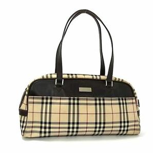 1円 BURBERRY バーバリー ノバチェック キャンバス×レザー トートバッグ ショルダーバッグ レディース ベージュ系×ブラウン系 AZ1816の画像1