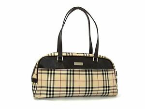 1円 BURBERRY バーバリー ノバチェック キャンバス×レザー トートバッグ ショルダーバッグ レディース ベージュ系×ブラウン系 AZ1816