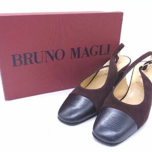 ■美品■ BRUNOMAGLI ブルーノマリ ヌバック ヒール パンプス サイズ34 1/2 (約21.5cm) 靴 シューズ レディース ブラウン系 DD2854の画像1