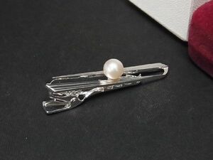 ■新品同様■ MIKIMOTO ミキモト 本真珠 アコヤ真珠 パール 約7mm SV925 ネクタイピン タイクリップ シルバー系 DD5416