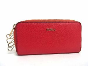 FURLA フルラ レザー ラウンドファスナー 4連 キーケース 鍵入れ レディース メンズ レッド系 DD4550