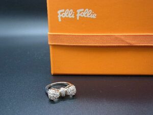 ■美品■ Folli Follie フォリフォリ SV925 ラインストーン リボンモチーフ リング 指輪 アクセサリー 約7号 シルバー系 DD8699