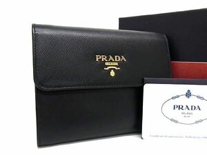 ■新品■未使用■ PRADA プラダ サフィアーノレザー 三つ折り 財布 ウォレット 札入れ 小銭入れ レディース メンズ ブラック系 AW5336