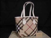 ■新品同様■ BURBERRY バーバリー PVC×レザー チェック柄 ハンドバッグ トートバッグ ショルダー レディース ベージュ系 FA3651_画像1