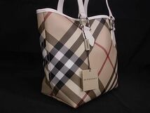 ■新品同様■ BURBERRY バーバリー PVC×レザー チェック柄 ハンドバッグ トートバッグ ショルダー レディース ベージュ系 FA3651_画像2