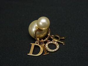 1円 ChristianDior クリスチャンディオール パール 片耳のみ ラインストーン ピアス アクセサリー ゴールド系×ホワイト系 AV9221