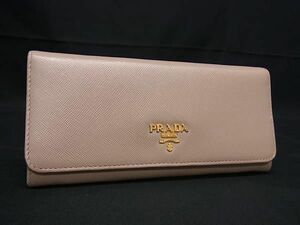 1円 ■美品■ PRADA プラダ サフィアーノレザー 二つ折り 長財布 ウォレット 小銭入れ 札入れ レディース ピンクベージュ系 FA1642