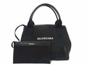 1円 ■美品■ BALENCIAGA バレンシアガ 39933 ネイビーカバスS キャンバス ポーチ付き ハンドバッグ トートバッグ ブラック系 FA3558