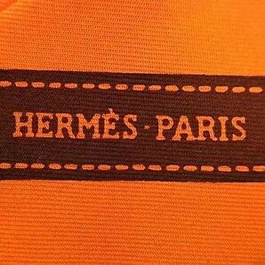 1円 HERMES エルメス ボルデュック ツイリー シルク100% リボンスカーフ レディース オレンジ系×ブラウン系 FA1692の画像3