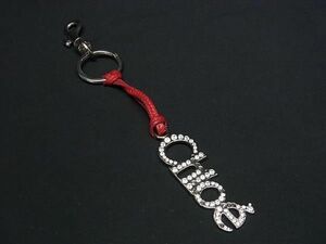 1円 Chloe クロエ レザー ラインストーン キーホルダー キーリング バッグチャーム レディース シルバー系×レッド系 AW7674