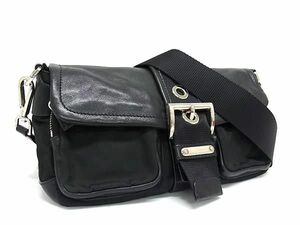 1円 ■美品■ PRADA プラダ テスートナイロン×レザー クロスボディ ショルダーバッグ メンズ レディース ブラック系 AY1775