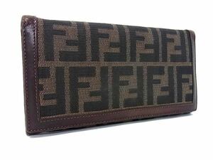 1円 FENDI フェンディ ズッカ柄 ナイロン 二つ折り 長財布 ウォレット 札入れ 小銭入れ カード入れ レディース ブラウン系 FA3670